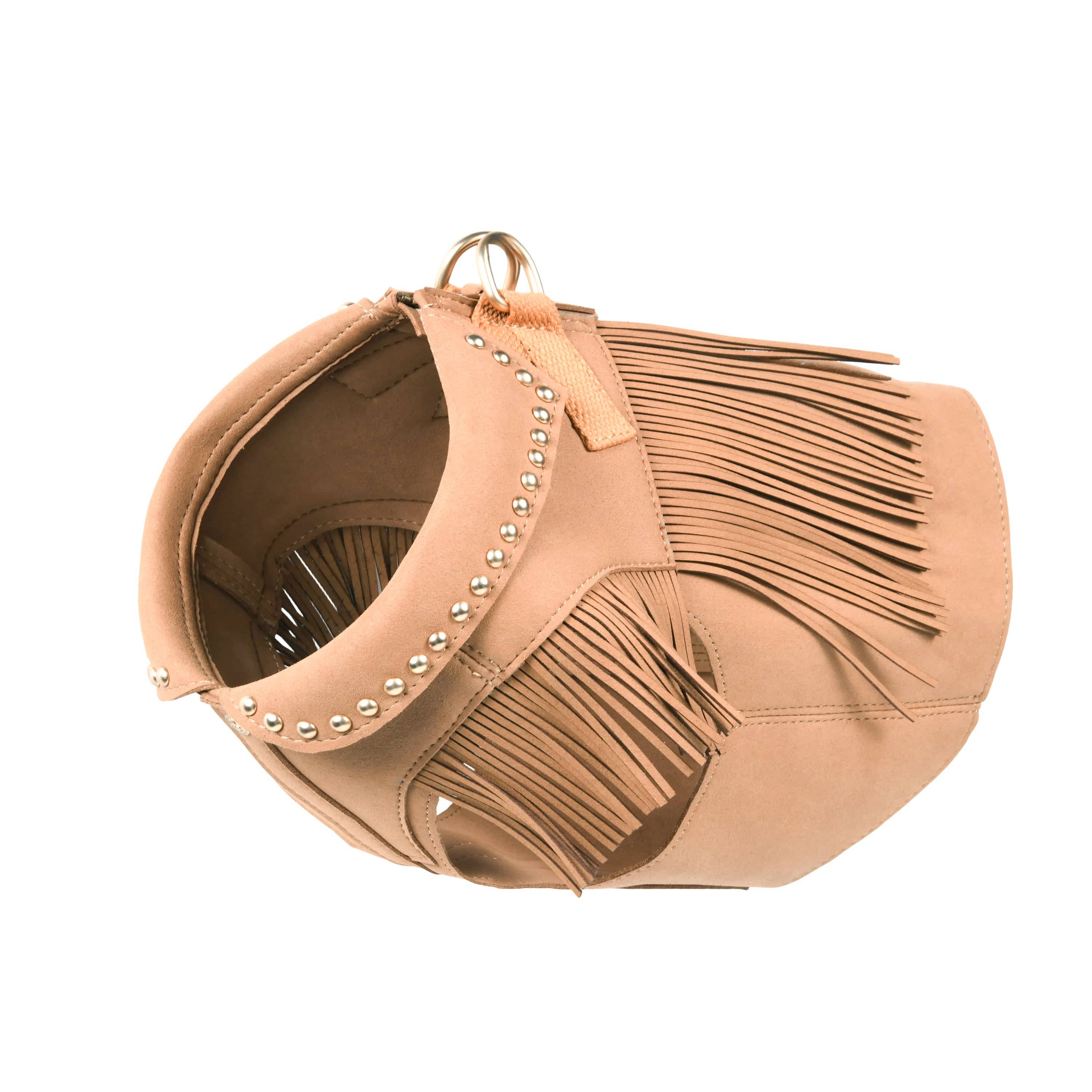 Western Fringe Dog Harness Jacket – Microfiber Suede with AG+ Freshness | Camel Tan