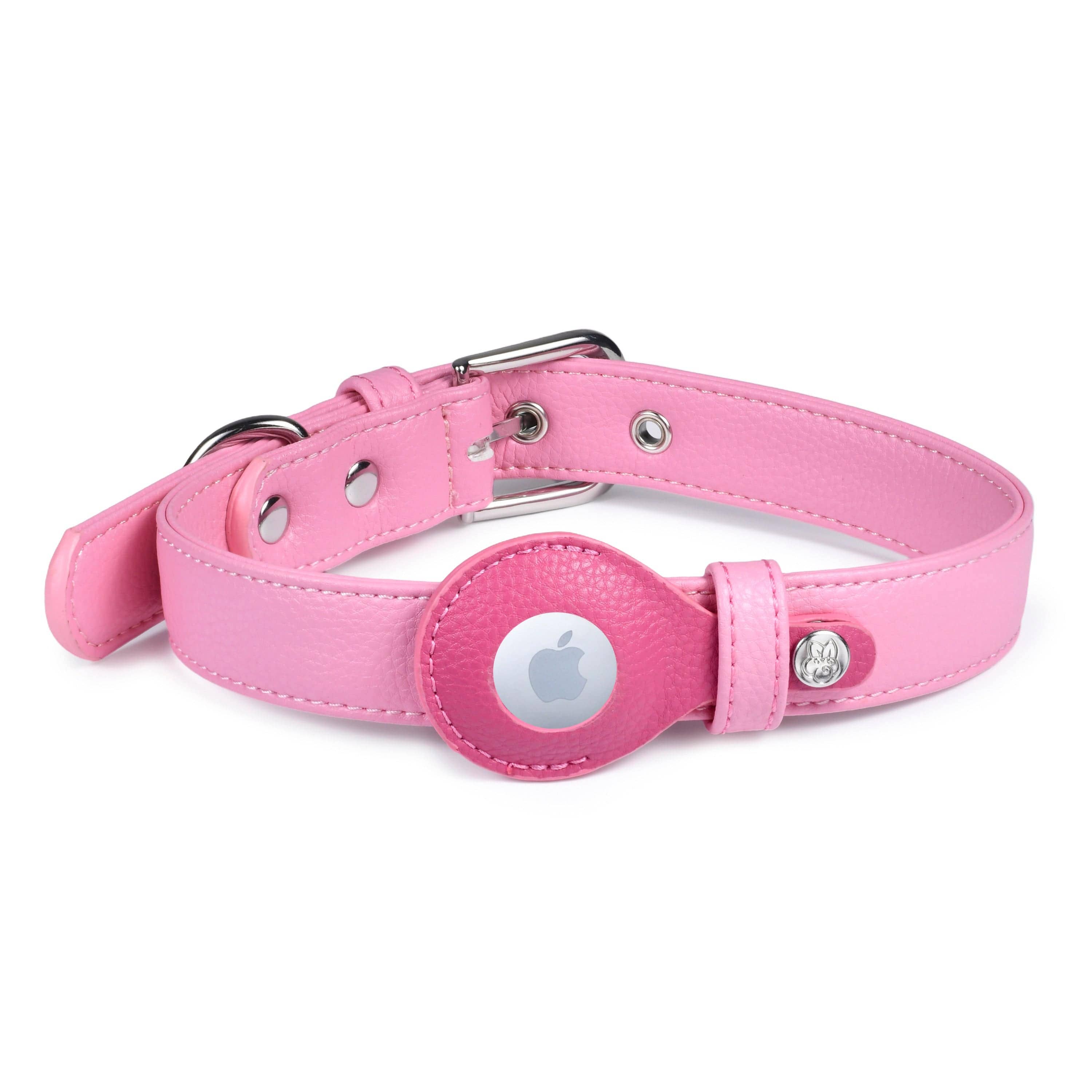 Microfiber Vegan Leather AirTag Dog Collar with AG+ Protection – Sweet Pink