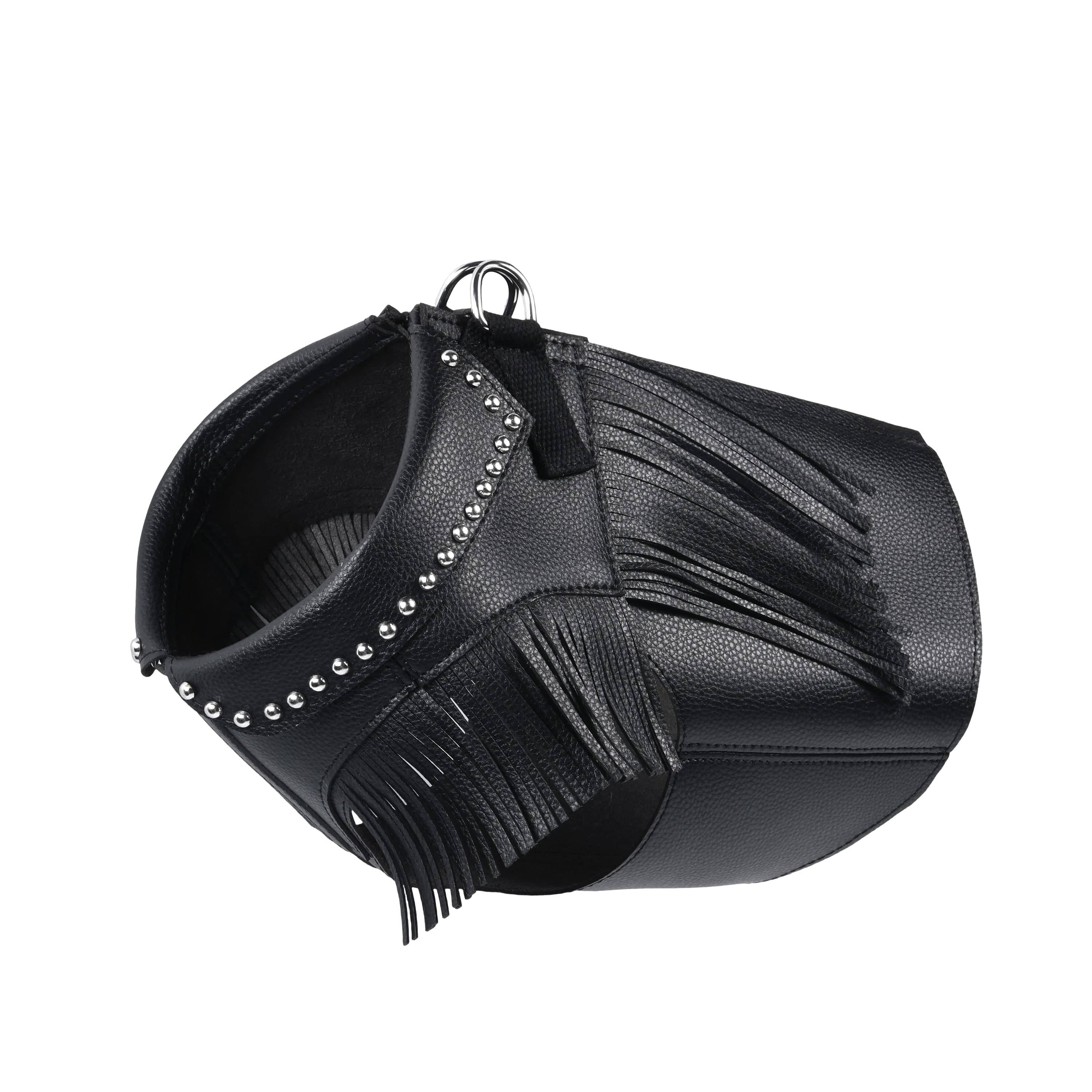 Silver-Powered Freshness Microfiber Suede Dog Harness Jacket -  Fringed Style: Midnight Black / 8"